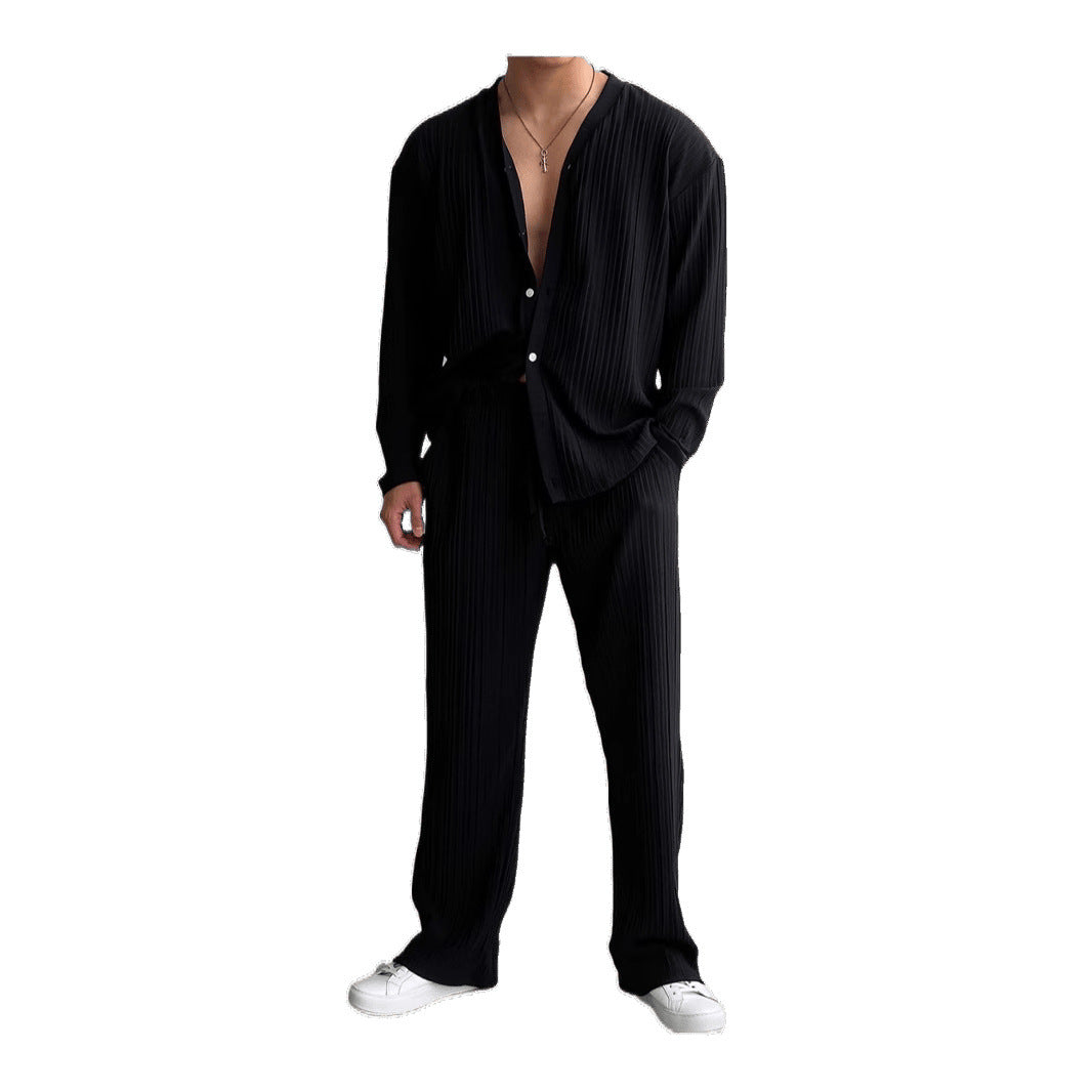 Herren Set aus Streifen Hemd und bequeme Hosen Casual