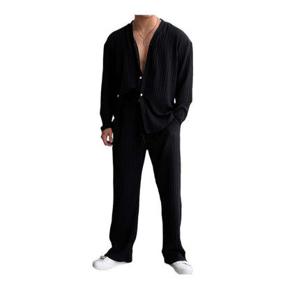 Herren Set aus Streifen Hemd und bequeme Hosen Casual