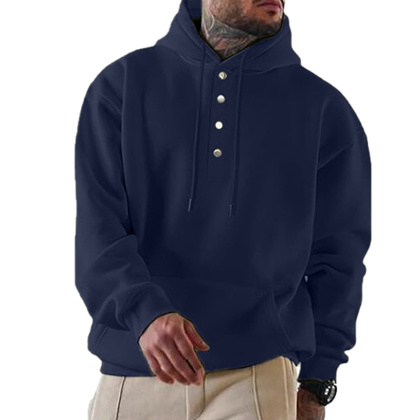 Herren Kapuzenpullover Modern mit Druckknöpfen