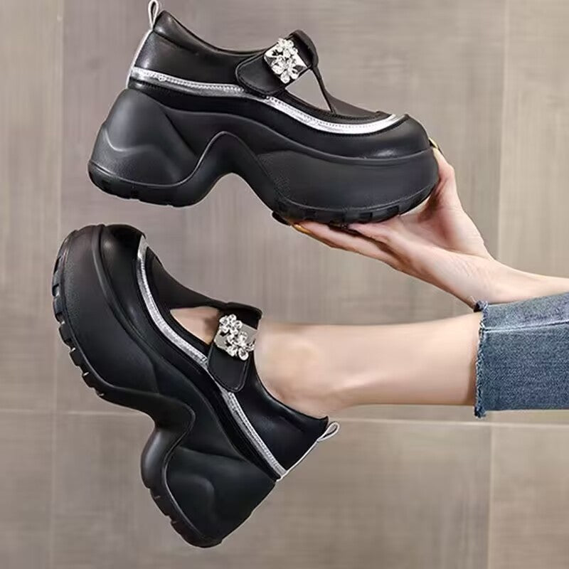 Damen Schnürschuhe Chunky mit Riemen Blüten Applikationen