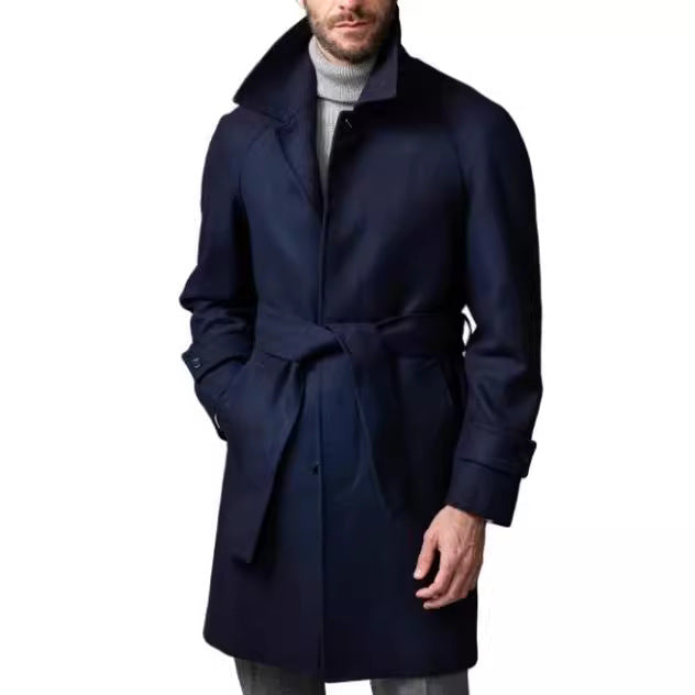 Eleganter Herren Wollmantel Doppelreiher Schmal Modern