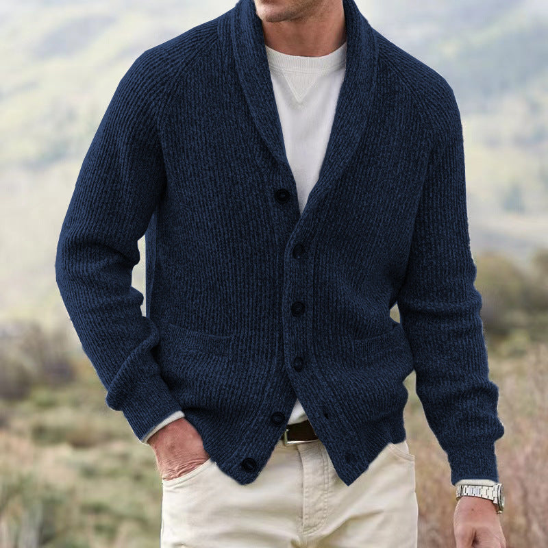 Herren Strickjacke Grobstrick Männlich Mit Taschen