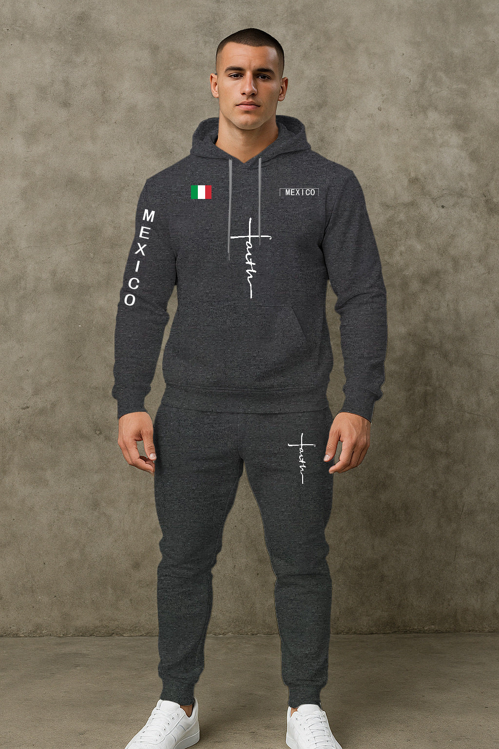 Herren Sportanzug Hoodie Jogginghose Set Grau Sportlich