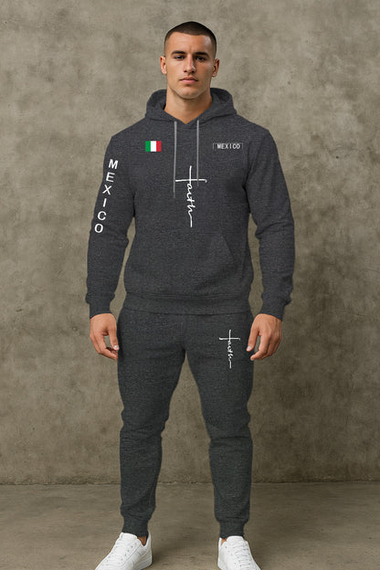 Herren Sportanzug Hoodie Jogginghose Set Grau Sportlich