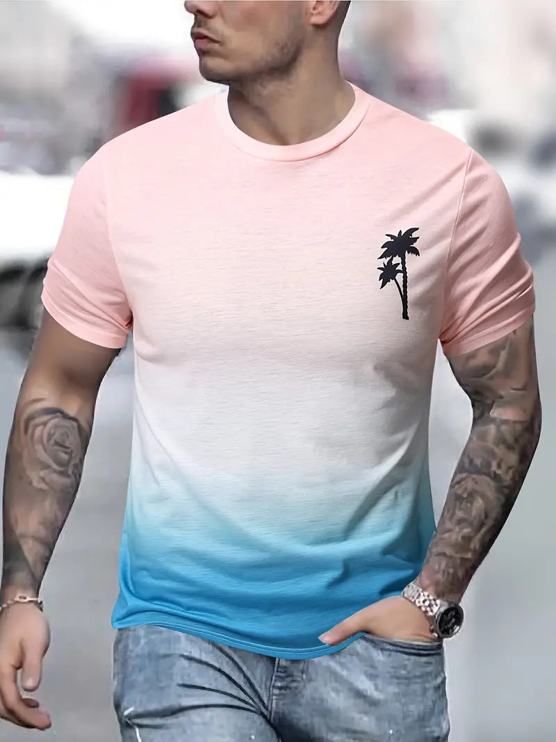 Herren T-Shirt Palmen Stickerei Farbverlauf Modern