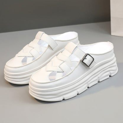 Damen Mules Plateauschuhe Schnallen Design atmungsaktiv