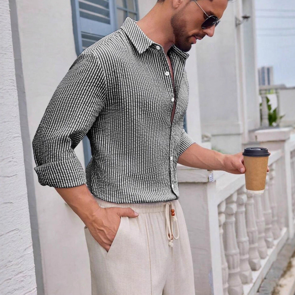 Herren Langarmhemd Elegantes Streifenmuster Modern Slimfit