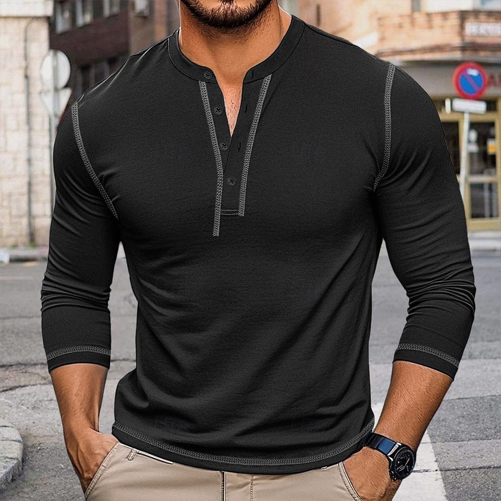 Herren Hemden Langarm Henley Ausschnitt Modern - BerlinGlamour