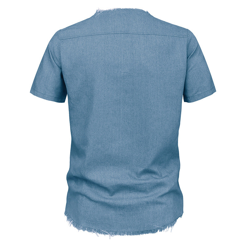 Herren T-Shirt Kurzarm V-Ausschnitt Modern Schnürung