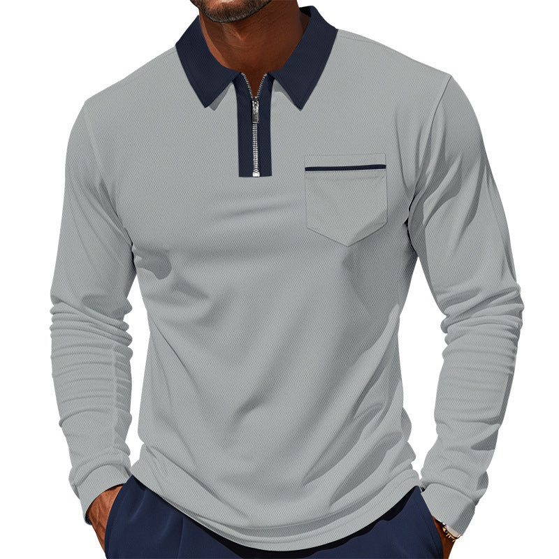 Herren Polo Langarm mit Reißverschluss und Brusttasche Modern - BerlinGlamour