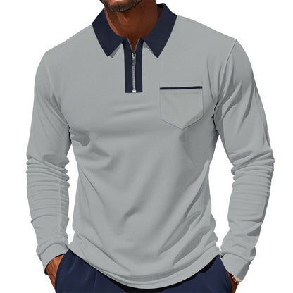 Herren Polo Langarm mit Reißverschluss und Brusttasche Modern - BerlinGlamour