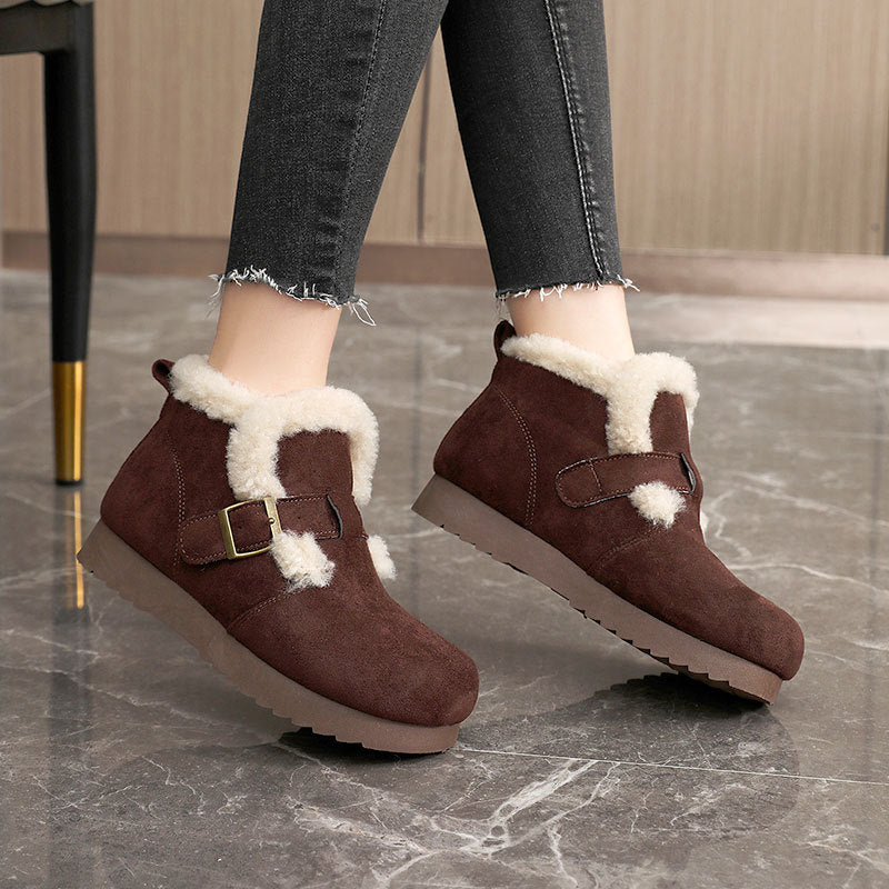 Damen Winterstiefeletten Bequem Weich mit Riemchen Modern