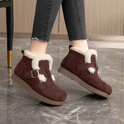 Damen Winterstiefeletten Bequem Weich mit Riemchen Modern