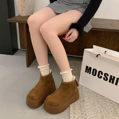 Damen Plateau Stiefeletten Weiches Veloursleder Rutschfest