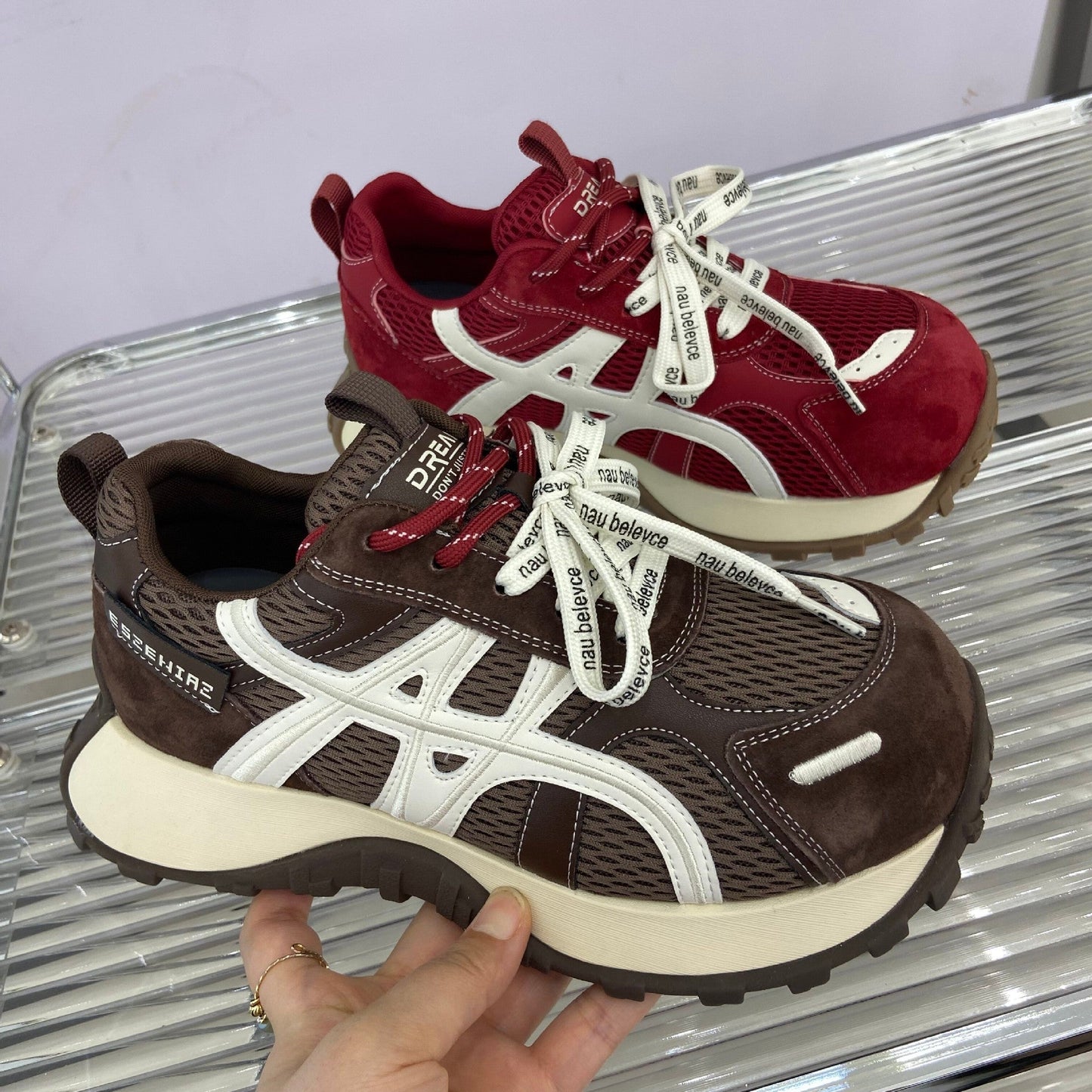 Damen Sneaker Sportlich Plateau atmungsaktiv