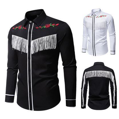 Herren Westernbluse Elegante Fransen Bestickung Cowboy Stil