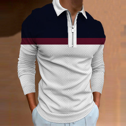 Herren Poloshirt Langarm Sportlich Modern mit Reißverschluss