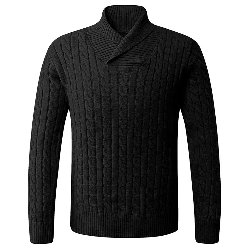 Herren Pullover Grobstrick Modern mit Schalkragen und Zopfmuster