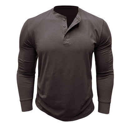 Herren Langarmshirt mit Knöpfen Baumwolle Modern