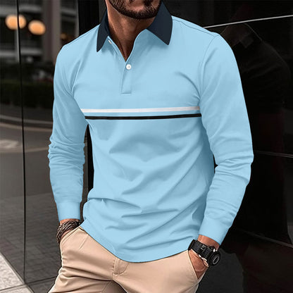 Herren Polohemd Langarm Elegantes Kontrastdesign Modern