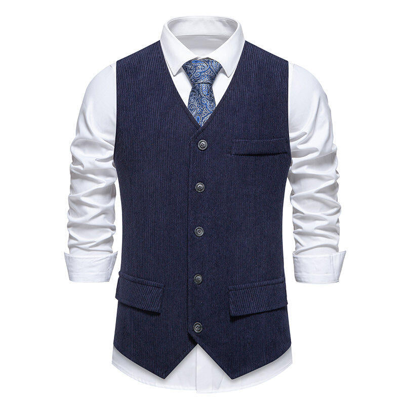 Herren Anzugweste Klassisch Herringbone Mit Taschen Elegant