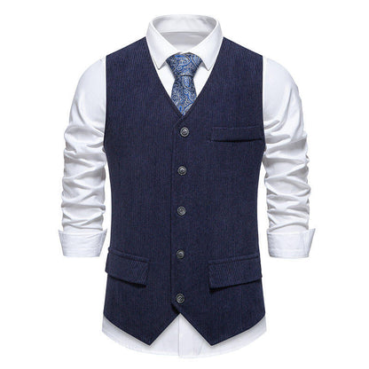 Herren Anzugweste Klassisch Herringbone Mit Taschen Elegant
