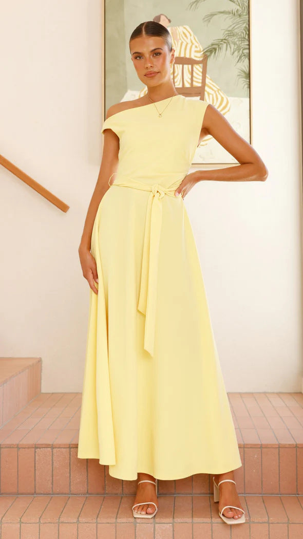 Damen Maxikleid Asymmetrisch Elegantes Abendkleid Lang