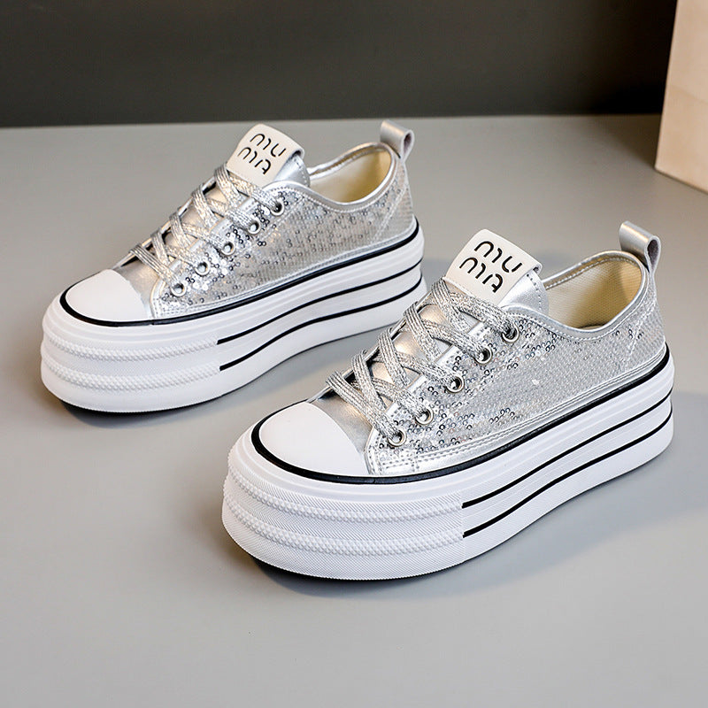 Damen Plateau Sneaker Glitzernd Komfortabel