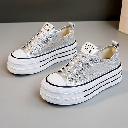 Damen Plateau Sneaker Glitzernd Komfortabel