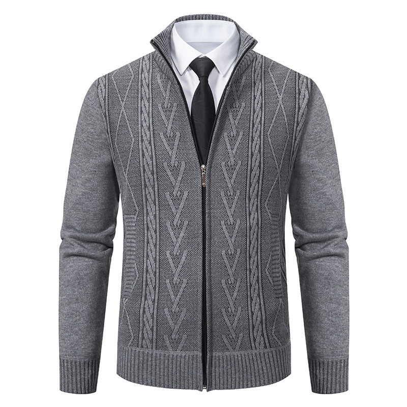 Herren Strickjacke Modern Zopf Muster Elegante Zipper