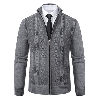 Herren Strickjacke Modern Zopf Muster Elegante Zipper