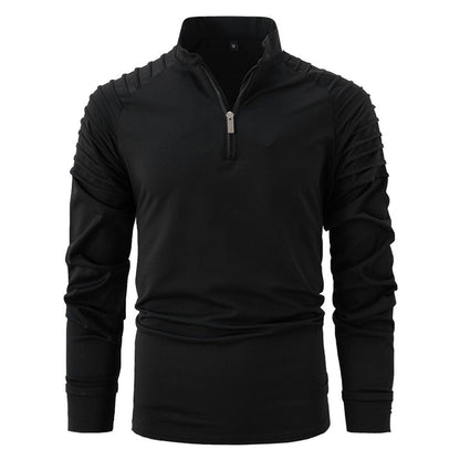 Herren Langarmshirt Sportlich Reißverschluss Rippdetails