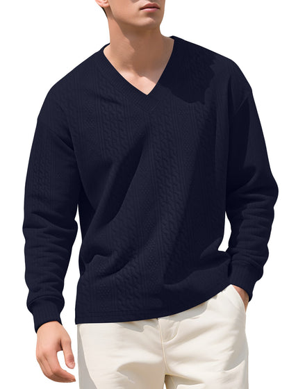 Herren Pullover Strick V-Ausschnitt Struktur Optik