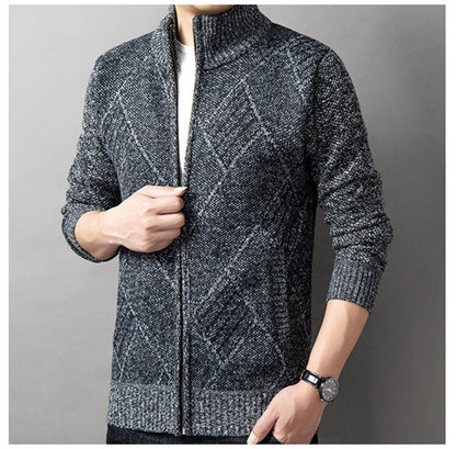 Herren Strickjacke Modern Grafik Muster Zipper