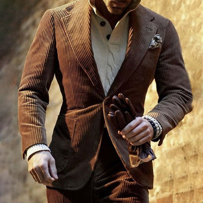 Herren Cordanzug Elegant mit Weste und Revers Modern