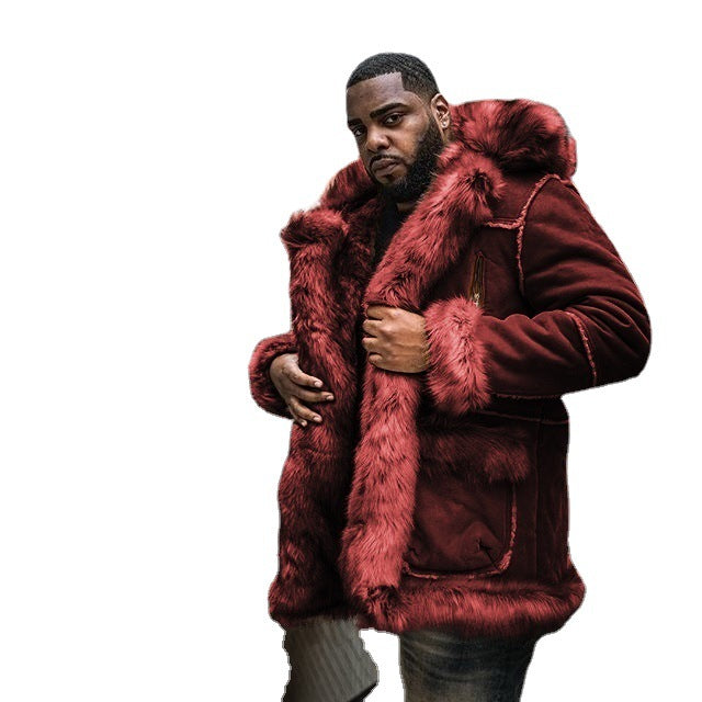 Herren Lammfelljacke Luxus Kunstfell Kragen Robust