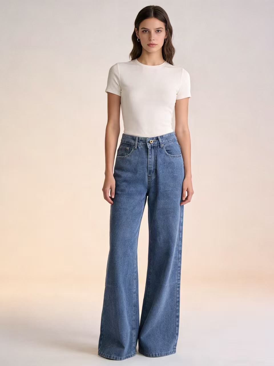 Damen High-Waist Jeans Weite Bequem Lässig