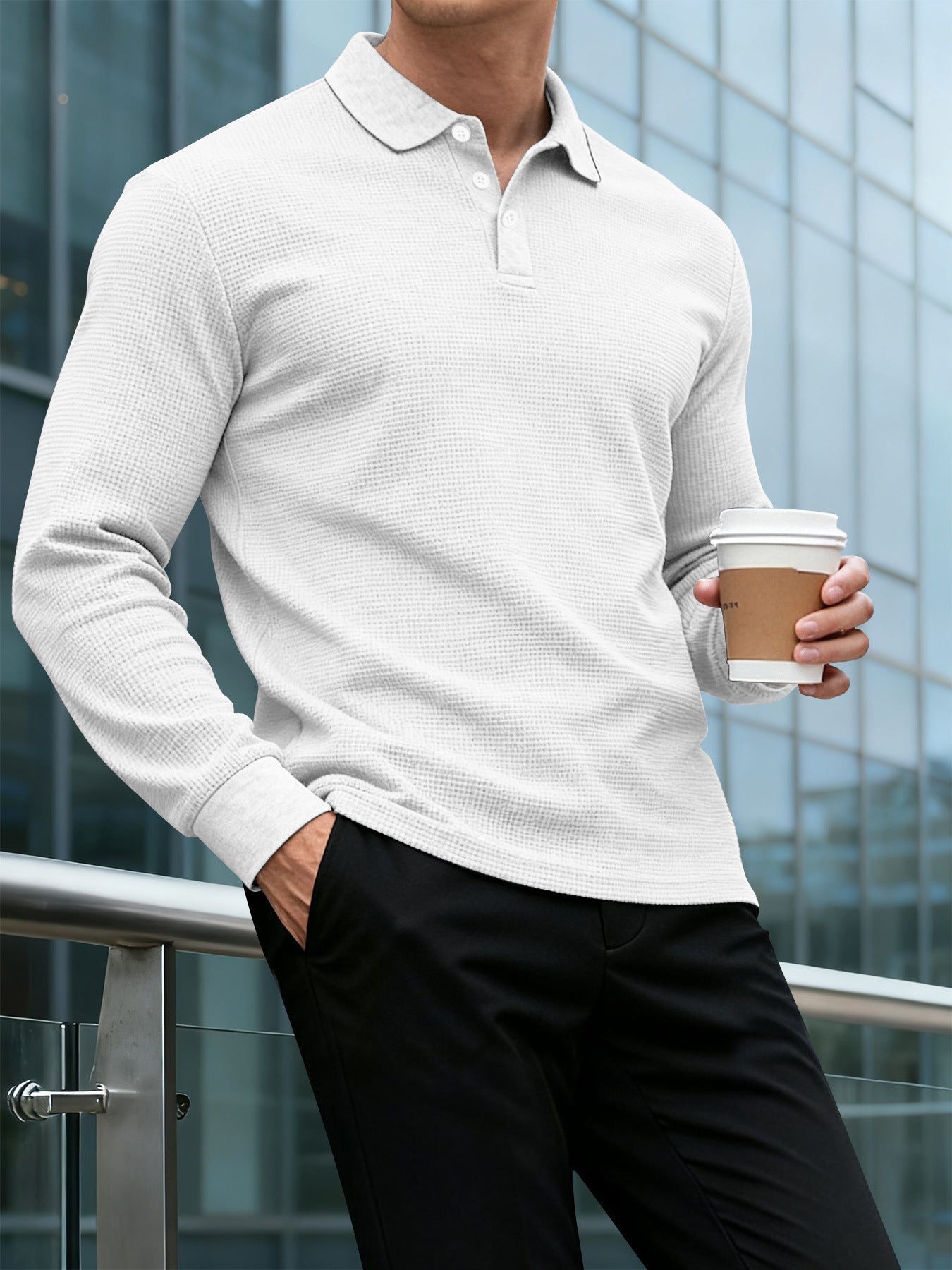 Herren Polo-Shirt Langarm Strukturiert Modern Berlin