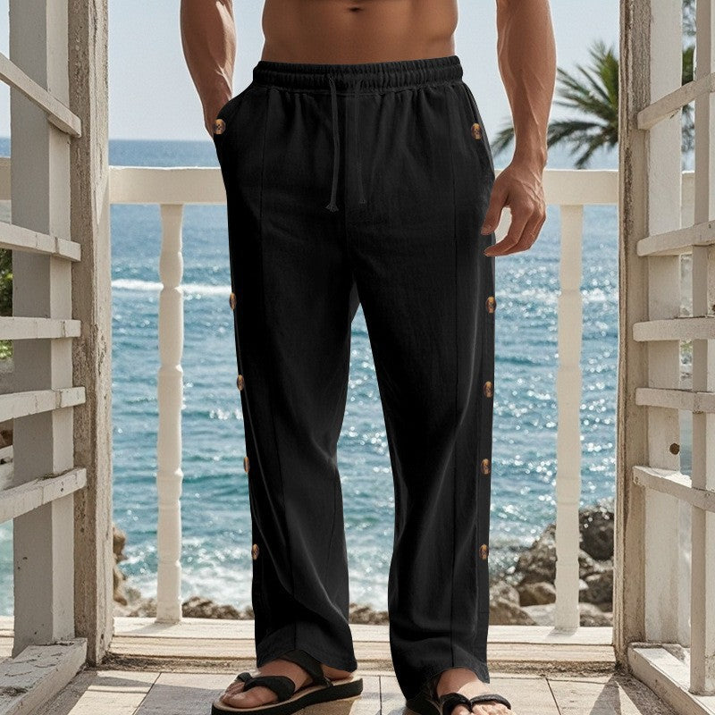 Herren Strandhose Bequem Elastisch Mit Druckknöpfen