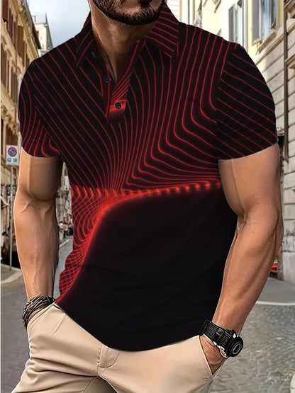 Herren Poloshirt Wellenmuster Atmungsaktiv Modern