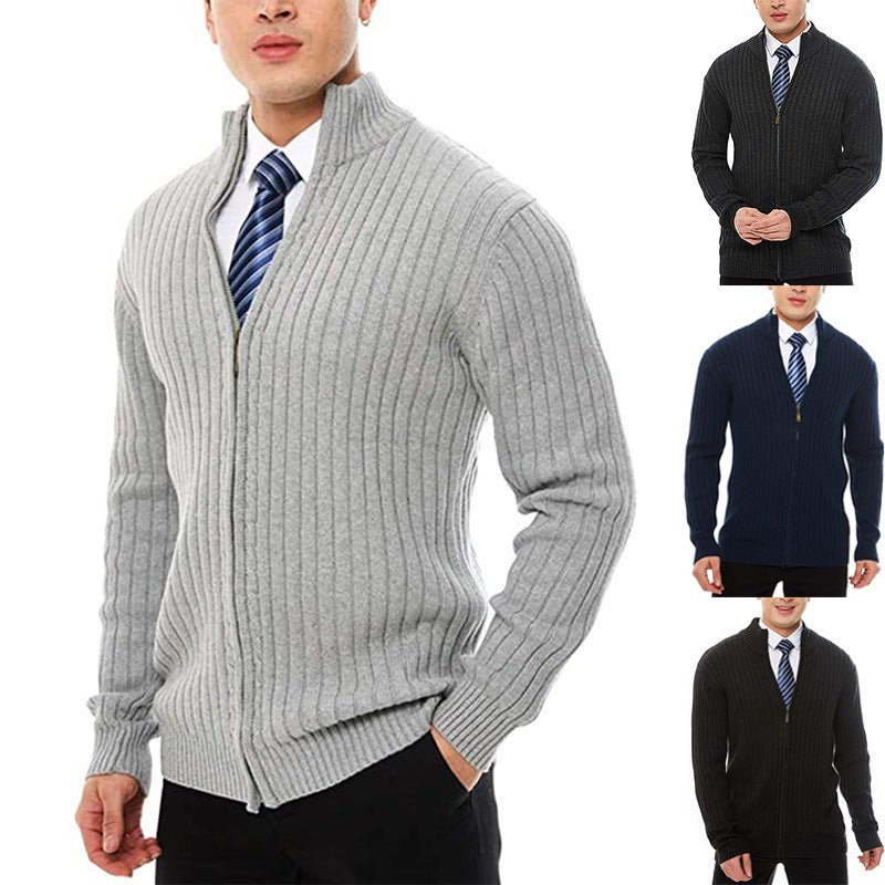 Herren Strickjacke Modern mit Reißverschluss und Rippmuster - BerlinGlamour