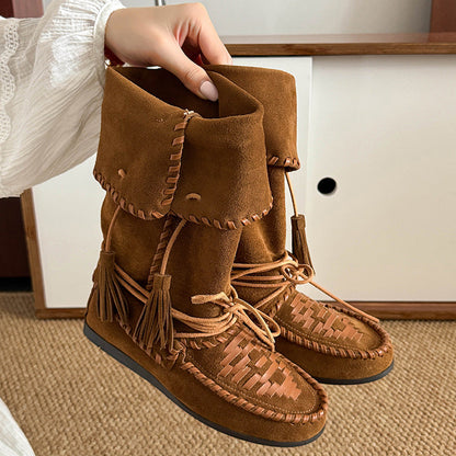 Damen Mokassins Fransen Handgemacht Chic