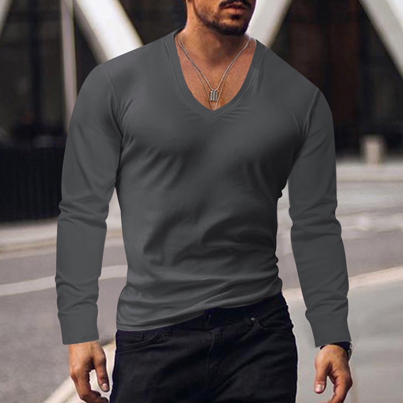 Herren T-Shirt Langarm V-Ausschnitt Stretch Modern