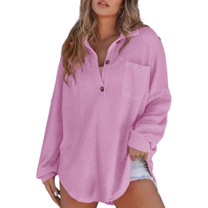Damen Oversized Hemd aus Baumwoll mit Brusttasche und Knöpfen
