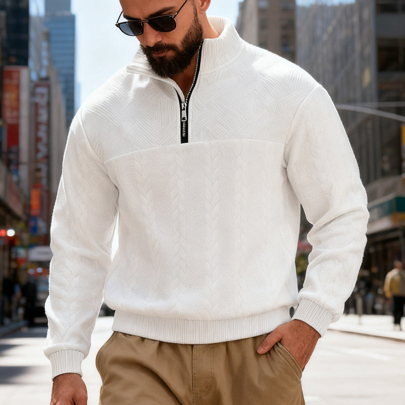 Herren Fleecepullover Halbzipper Strukturmuster Winterwarm