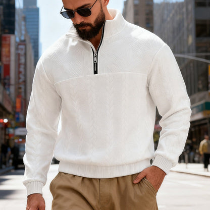 Herren Fleecepullover Halbzipper Strukturmuster Winterwarm