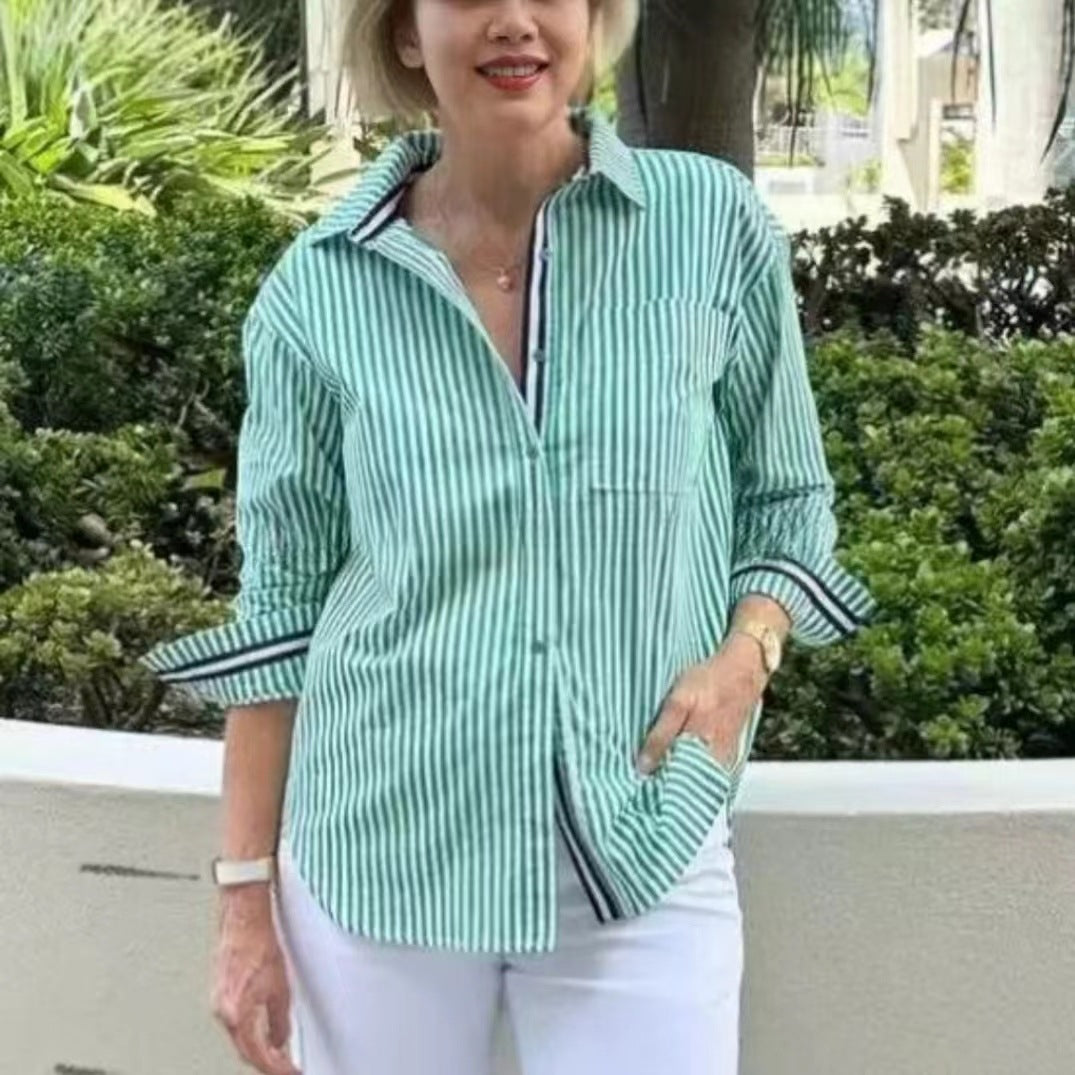 Damen Bluse Langarm Gestreift Modern
