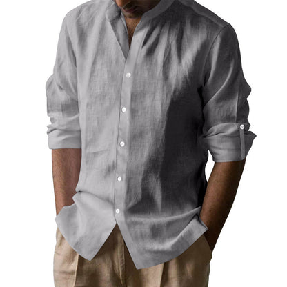 Herren Leinenhemd Modern mit Button-Down Kragen und Rollärmeln