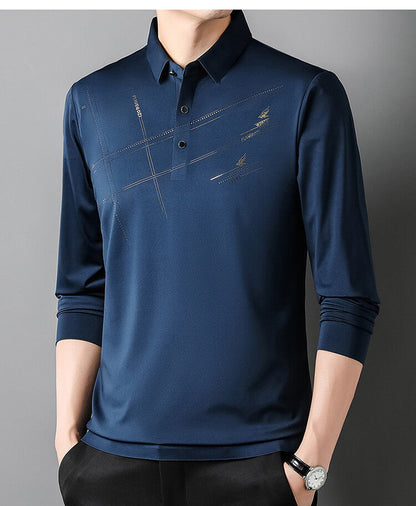 Herren Poloshirt Langarm Sportlich Modern mit V-Ausschnitt
