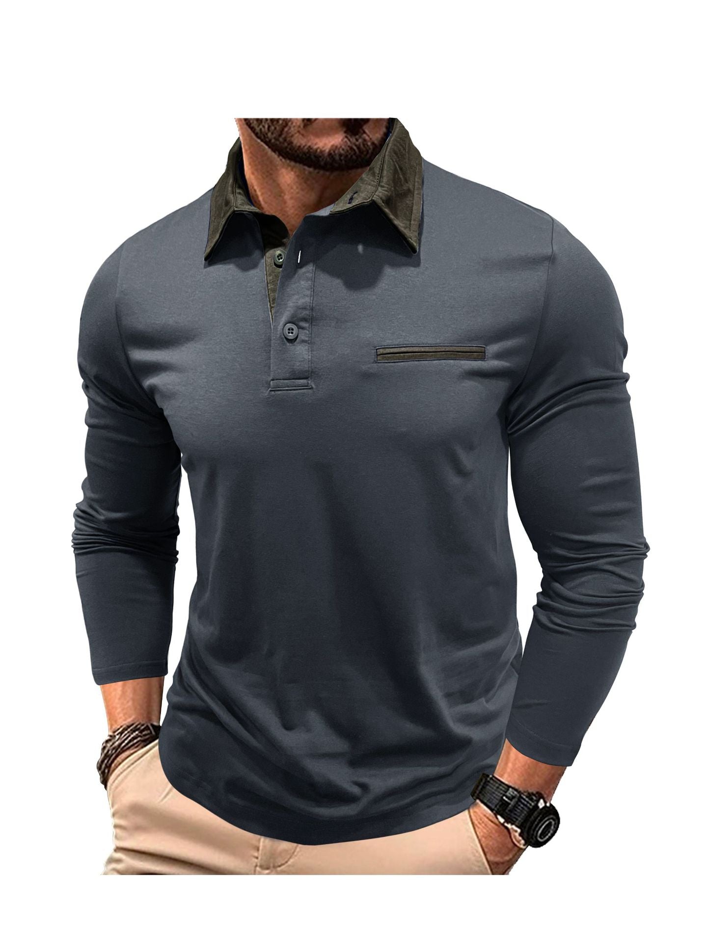 Herren Poloshirt Modern Kragen Taschen Elegant